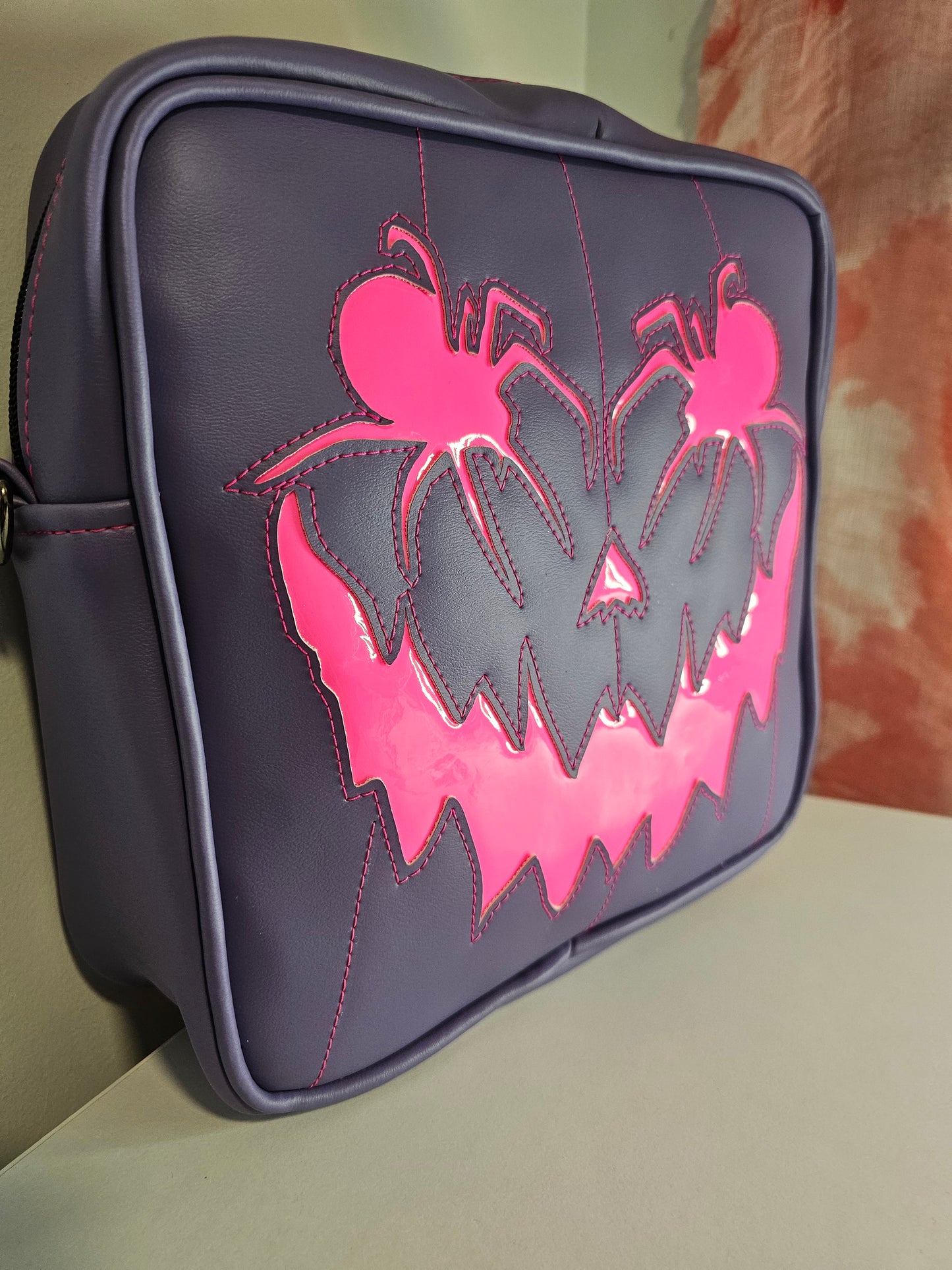 **Flawed**Purple Pumpkin Face Square Crossbody Bag