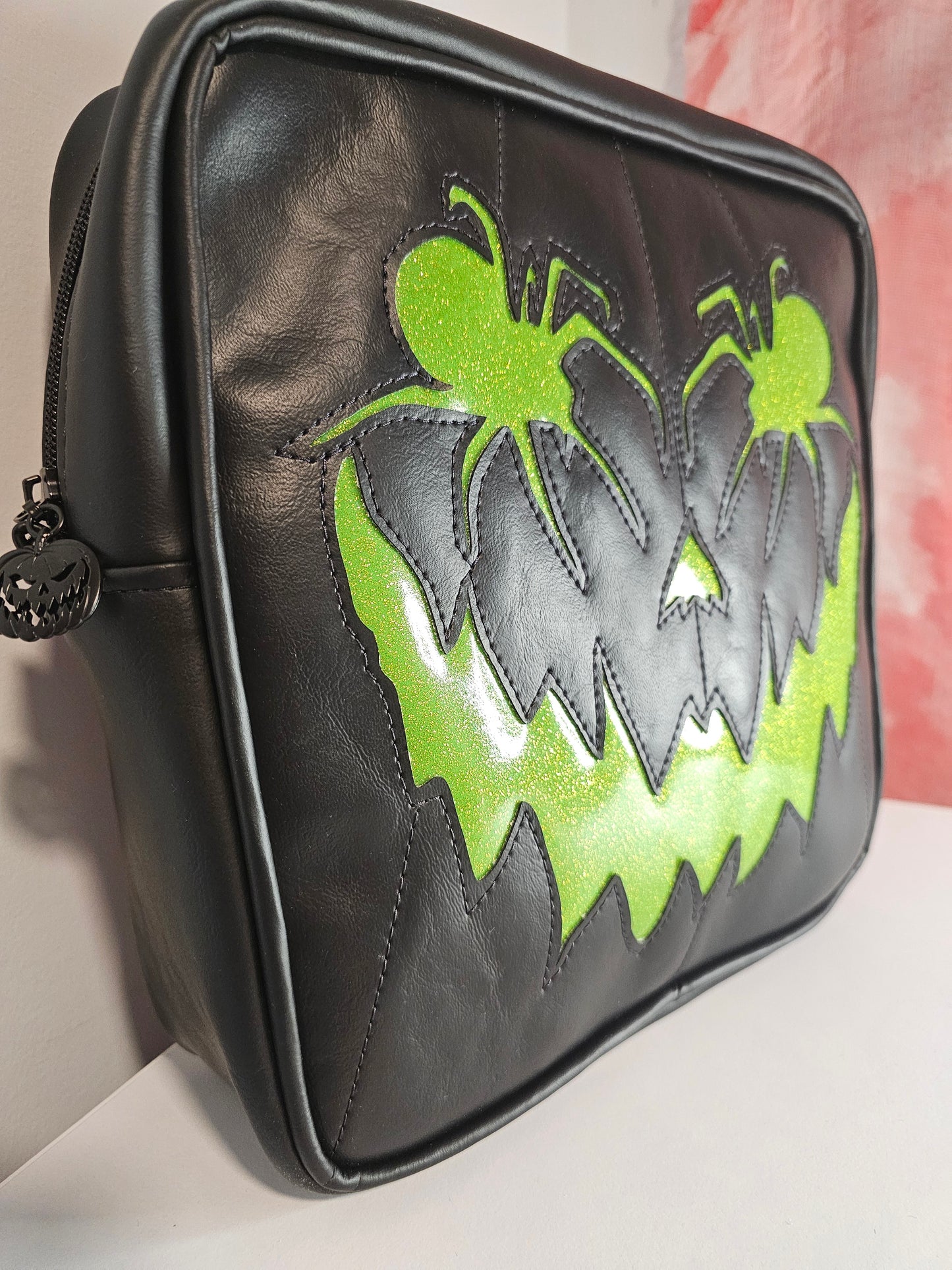 Green Pumpkin Face Square Backpack/Crossbody