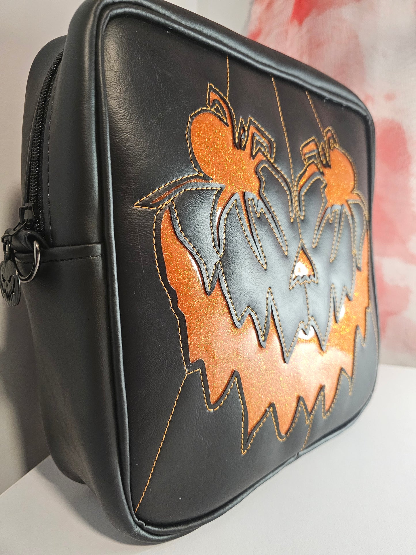 Orange Pumpkin Face Square Backpack/Crossbody