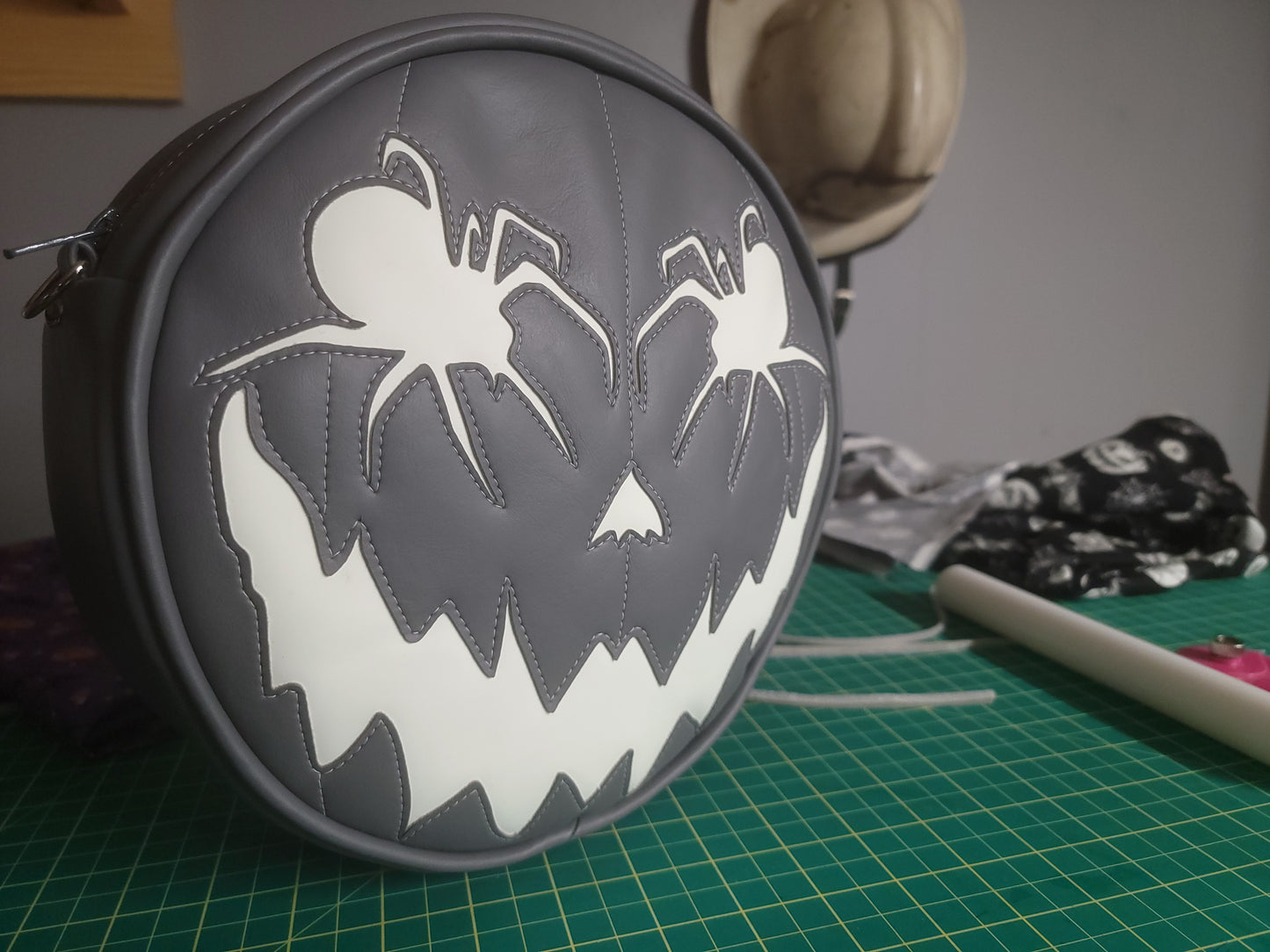 Spider Eyes Crossbody Bag- Charcoal Grey and Glow in the Dark