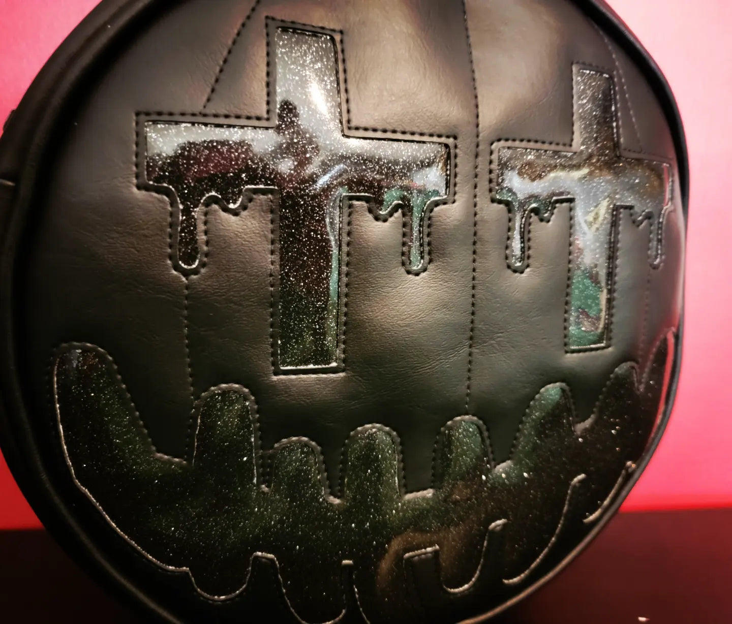 Crosses Black and Glitter Crossbody Bag